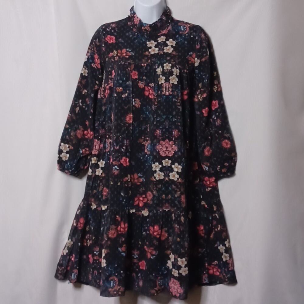 To La Roo Girls Black Floral  Tunic Neck Midi Dress. Size 14